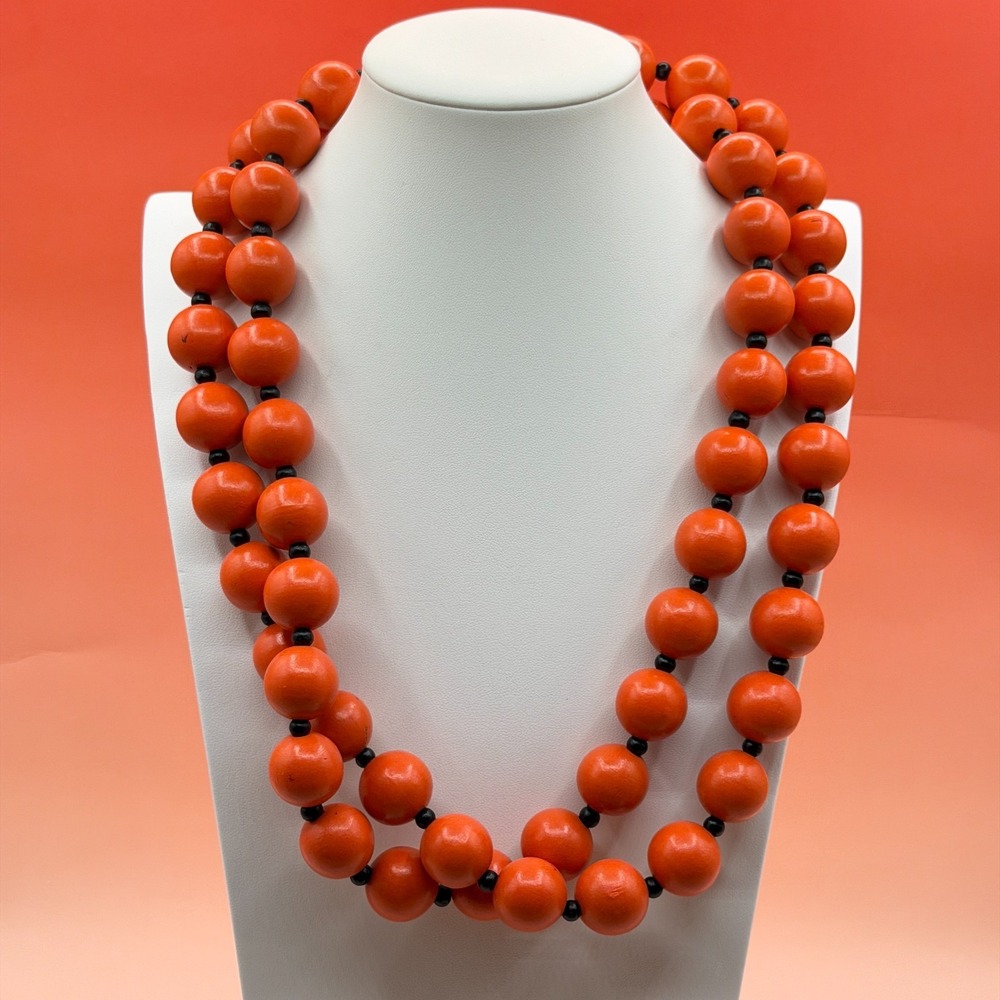 Jianhui London Orange Beaded Necklace Long Chunky Statement Boho Artisan Vintage